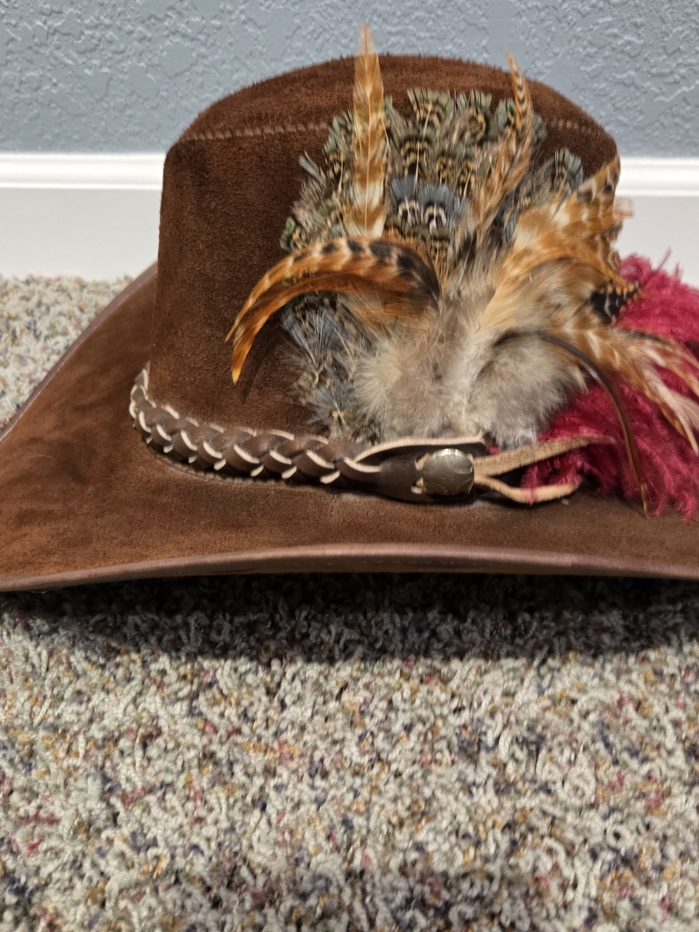Brown Suede Pheasant Feather-Trim Western Hat - San Zeno Handmade